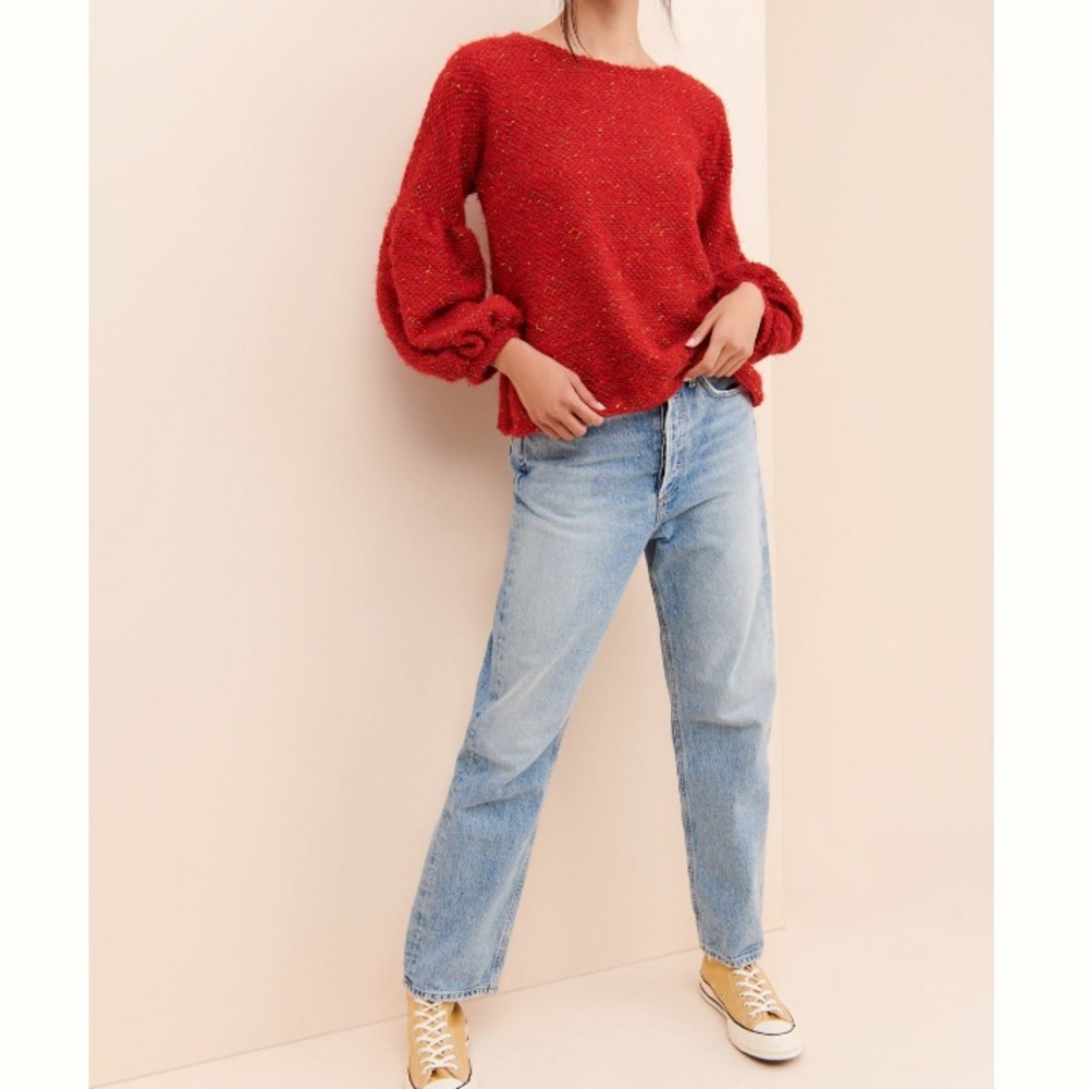 Blue Tassel Balloon Sleeve Sweater